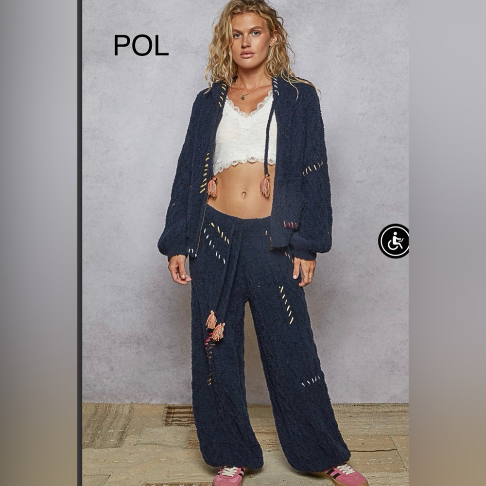 BPB217-8💙🤍NEW! POL perfection in navy berber elastic waist pants-stunning!